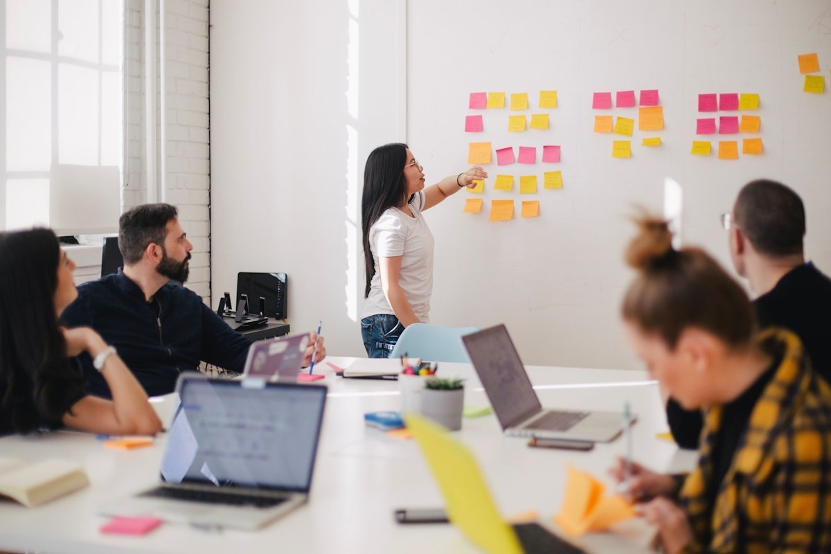 Marketing team reviewing campaign strategy